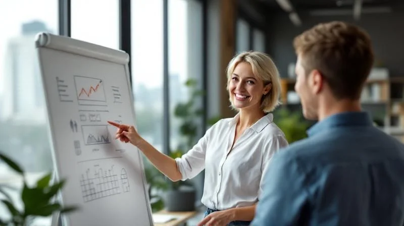 Zwei Personen besprechen Unterlagen in einem modernen Luebecker Buero